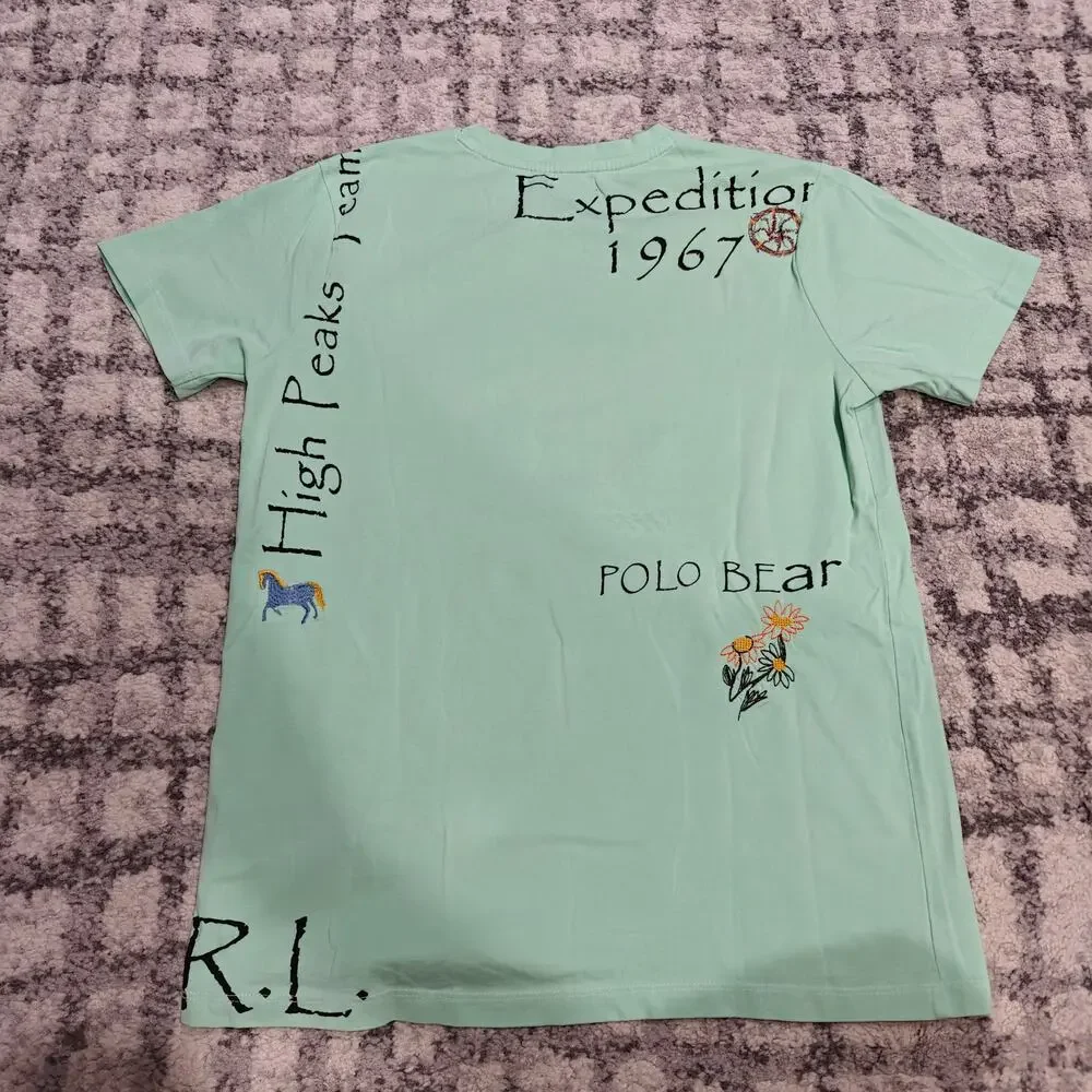 Polo Ralph Lauren Embroidered Polo Bear T Shirt Mint Green Graphic Men Large